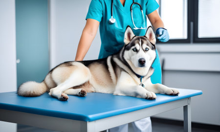 husky dog at a doctors appointmentの素材
