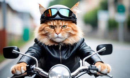 The cool cat is riding a motorcycleの素材