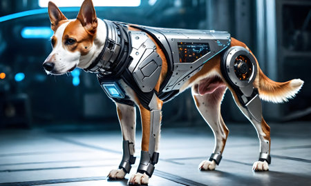 portrait close up of cyber dog, cybernetic partsの素材