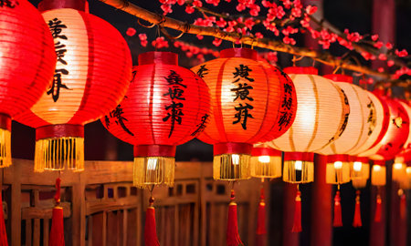 Asian paper luminous lamps lantern festivalの素材