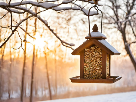 Feeders for birds in the city parkの素材