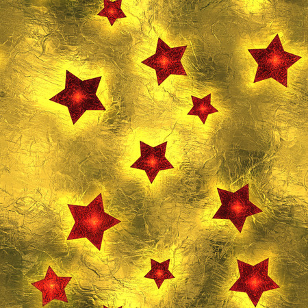 Seamless and Tileable Red Stars Gold Foil Sparkling Holiday Background.の写真素材