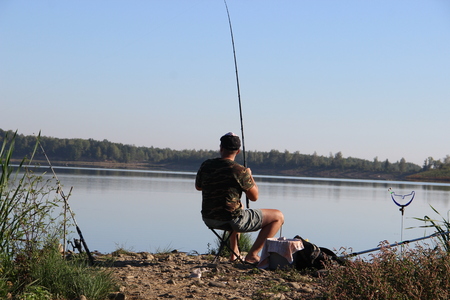 fishing, fishing rod, fishing in a riverのeditorial素材
