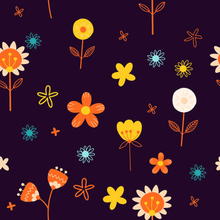 vector image. Seamless pattern of different colored hand drawn flowersのイラスト素材