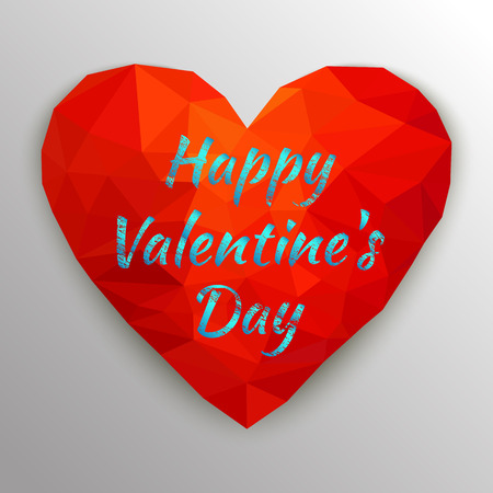 Polygonal heart. Happy Valentine's Day card. Low poly design on gray background grunge text. Abstract red shape. Vector illustration.のイラスト素材
