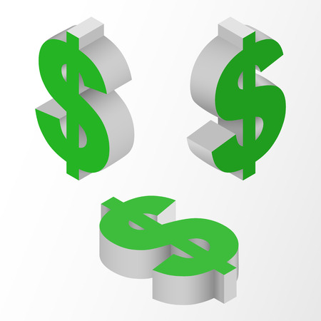 Symbols dollar currency. Isometric icons on white background. Vector 3d illustration.のイラスト素材