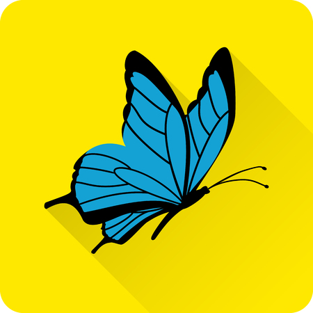 Butterfly icon in flat style with long shadow on yellow background. Vector illustration.のイラスト素材