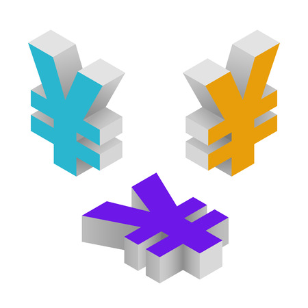 Symbol yen currency. Isometric icons on white background. Vector 3d illustration.のイラスト素材