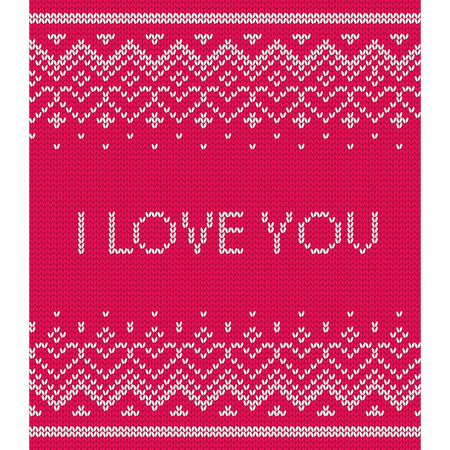 Vector knitting texture with text I love you.のイラスト素材