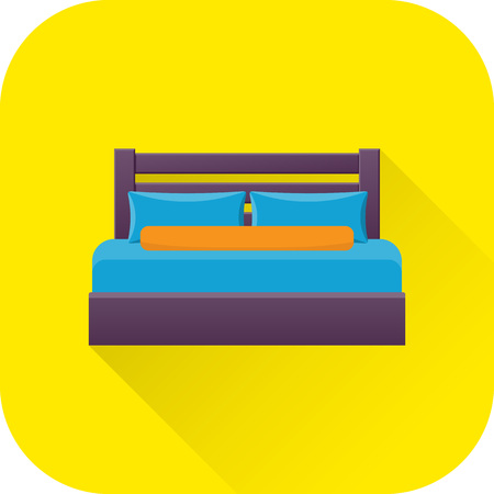 Double bed icon. Vector. Flat design with long shadow. Bed symbol isolated on yellow background. Furniture for bedroom.のイラスト素材