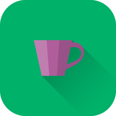 Cup icon. Flat design with long shadow. Vector. Purple cup isolated on green background.のイラスト素材