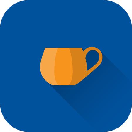 Cup icon. Flat design with long shadow. Orange cup isolated on blue background. Vector illustration.のイラスト素材