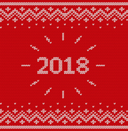Knit design. Christmas seamless pattern. Vector Xmas and New year 2018 red background. Knitted winter texture.のイラスト素材