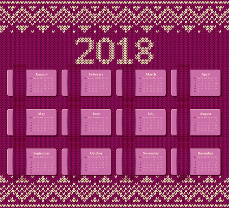 2018 Calendar on knitted pattern.のイラスト素材