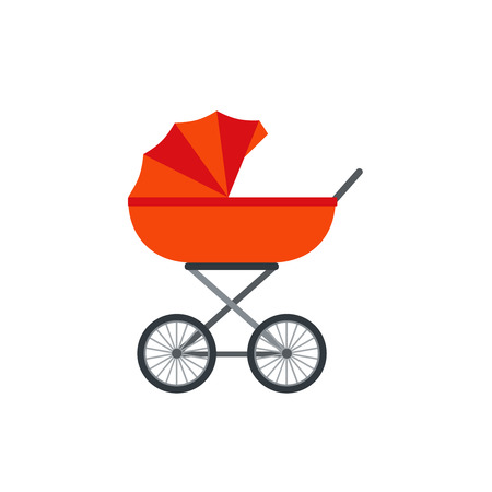 Pram, baby carriage. Vector. Stroller icon isolated on white background in flat design. Cartoon illustration.のイラスト素材
