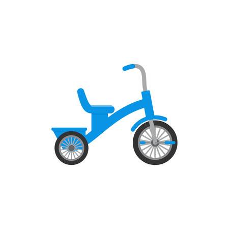 Tricycle baby toy. Vector. Bicycle blue icon isolated on white background in flat design. Cartoon illustration.のイラスト素材