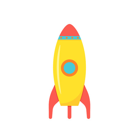 Rocket baby toy. Vector. Spaceship, spacecraft icon. Kid toy isolated on white background in flat design. Cartoon illustration.のイラスト素材