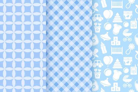 Baby shower pattern. Baby boy seamless background. Vector. Blue pastel childish textile print. Cute texture for invitation, invite template, card, birth party, scrapbook. Flat design illustrationのイラスト素材
