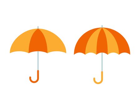 Umbrella icon. Vector. Yellow orange umbrella isolated on white background. Flat design. Protective accessory for rainy or sunny weather. Cartoon colorful illustration. Autumn, spring symbol.のイラスト素材