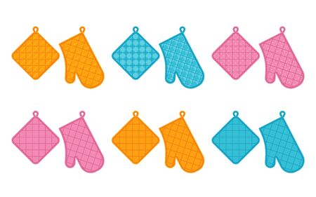 Oven mitt and potholder. Vector. Kitchen accessory isolated on white background. Cooking mitten, oven-glove in flat design. Kitchenware icon. Color illustration.のイラスト素材