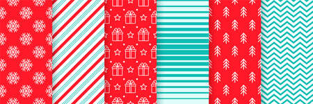 Christmas seamless backgrounds. Vector. Xmas New year pattern. Prints with candy cane stripe,...