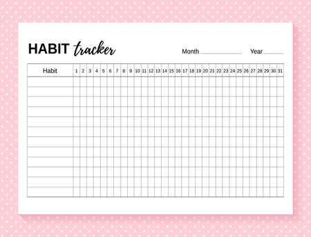 Habit tracker. Daily template habit diary for a month. Journal planner with bullet. Simple design, A4. Vector illustration. Goal list.のイラスト素材