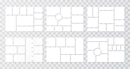 Moodboard template. Collage grids. Mood board background. Vector. Set mosaic frames. Photomontage pictures layout. Poster design. Branding presentation. Horizontal mockup. Simple illustrationのイラスト素材