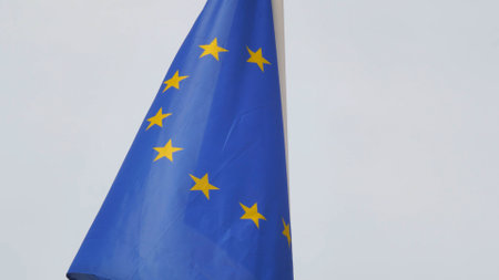 Flag of European Union Blowing in the Wind Slow Motion