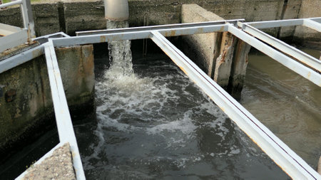 Sewage Farm Waste Water Flowing From Pipeの写真素材