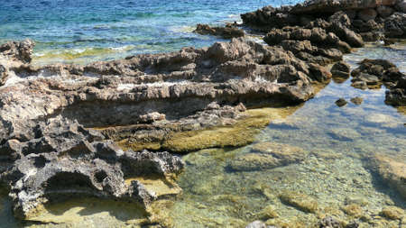 Rock Coastline and Crystal Clear Mediterranean Sea on Mallorcaの写真素材