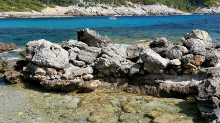 Rock Coastline and Crystal Clear Mediterranean Sea on Mallorcaの写真素材