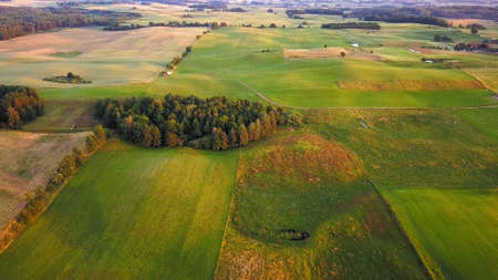 Aerial of Farmland Scenic Landscape at Sunriseの写真素材