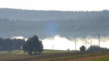 Hills and Fog Morning Landscapeの写真素材