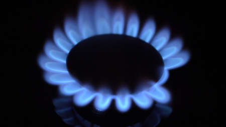 Gas Stove Turned On and Off with Blue Flames Fire in the Dark