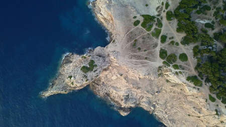 Aerial Shot of Rock Cliff Mediterranean Sea Coastline in Mallorca