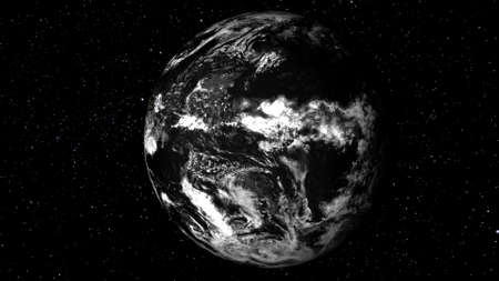 Black and White Clouds Earth Globe Model View from Space Rotating Slowlyの写真素材