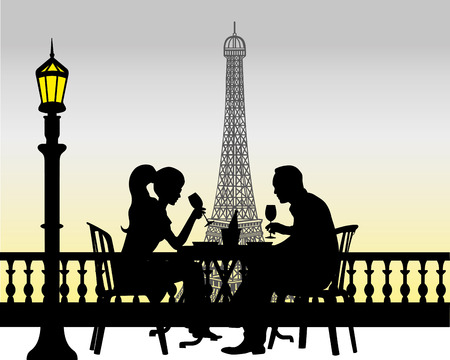 Couple evening on a terrace.のイラスト素材