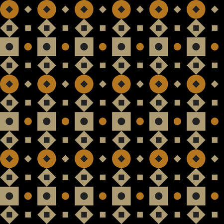 Geometric shapes in different sizes and colors. Circles, squares and rhombuses on black background.のイラスト素材