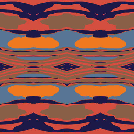 Colorful artistic design, sunset feeling. Seamless repeatable vector pattern in orange, light blue,...
