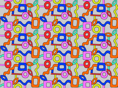 Hand drawn artistic, bright and colorful shapes. Seamless repeatable vector pattern, shapes in various sizes and colors.のイラスト素材