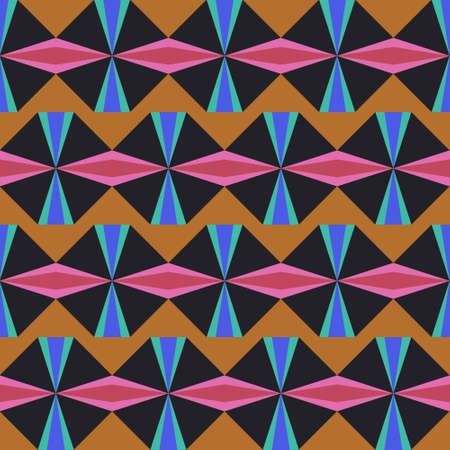 Simple geometric design, colorful in red, pink, blue, turquoise and black. Interesting seamless repeatable vector pattern.のイラスト素材