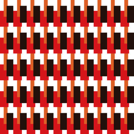 Geometric pattern with rectangles. Shapes in red, white, orange and black, seamless repeatable...