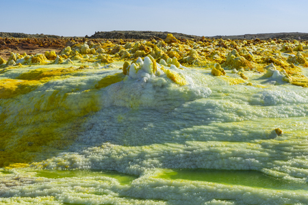 Acid ponds in Dallol site in the Danakil Depression in Ethiopia, Africaの写真素材