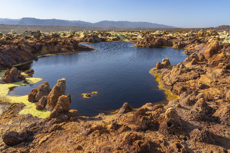 Acid ponds in Dallol site in the Danakil Depression in Ethiopia, Africaの写真素材