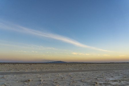 Plain of salt at sunset in the Danakil Depression in Ethiopia, Africa.の写真素材