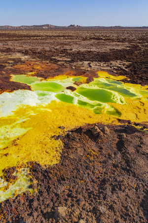 Acid ponds in Dallol site in the Danakil Depression in Ethiopia, Africaの写真素材