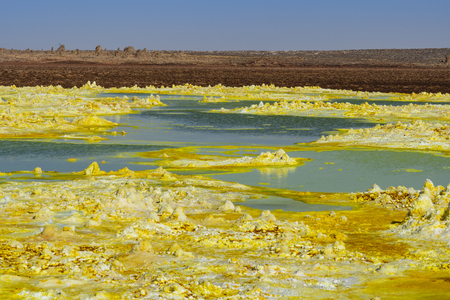 Acid ponds in Dallol site in the Danakil Depression in Ethiopia, Africaの写真素材