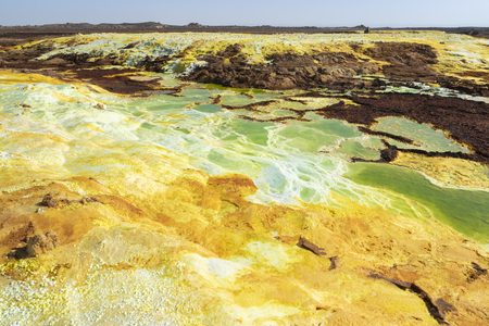 Acid ponds in Dallol site in the Danakil Depression in Ethiopia, Africaの写真素材