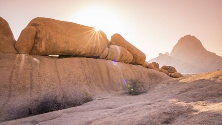 The Spitzkoppe mountain at sunset in Namibia in Africa.の写真素材