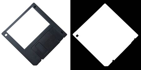 A black floppy disk on transparent picture background, floppy disk with alpha channel on black backgroundの写真素材